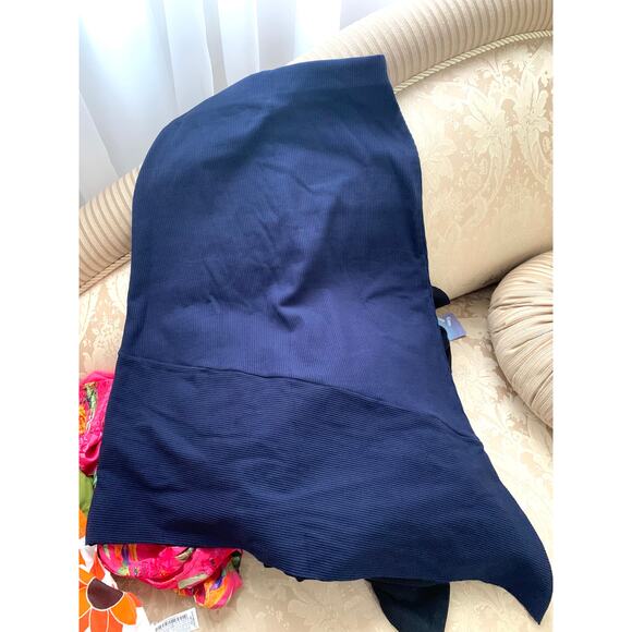 Zara Asymmetric Ribbed Midi Skirt in Navy Blue - Picture 8 of 10